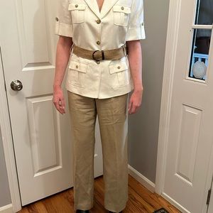 Tahari safari style short sleeve pantsuit.